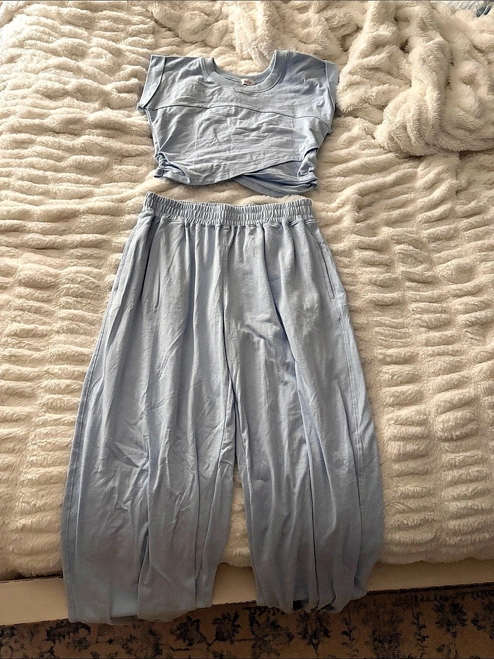 Missguided Matching Top & Jogger Set in Blue Size Medium